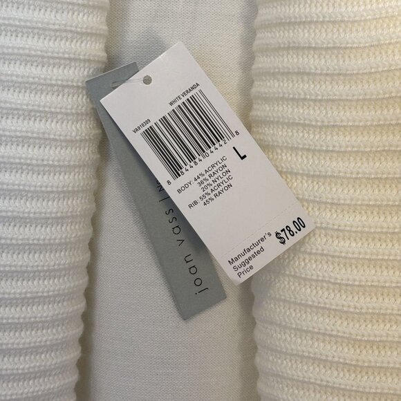 Joan Vass Ribbed Hem Open Front Cardigan Large Acrylic Rayon Blend White - Picture 3 of 12